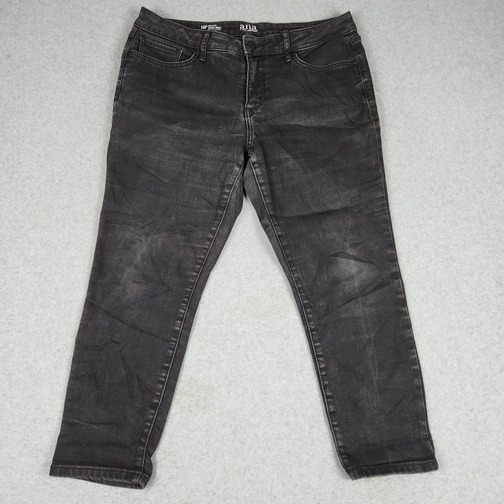 a.n.a Jeans Women 14P Black Denim Faded Stretch Mid-Rise Skinny Ankle Streetwear